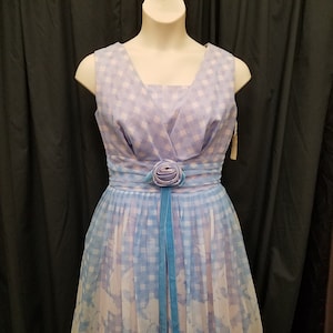 DEADSTOCK Vintage 1940&#39;s Exclusive of Ornamentation Baby Blue Nylon Sheer Pattern w Pink Acetate Lining and Crinoline. Measurements Below