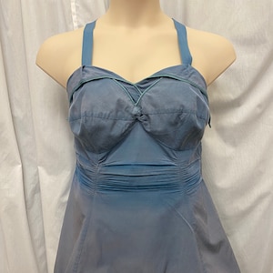 Rare Vintage Blue 2 Piece Swimsuit 1950s Play Suit SeaMolds by Flexees / Size 42. Measurements Below