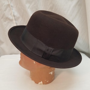 1950s Stetson Royal Stetson Fedora | Chocolate Brown Snap Brim Felt Fedora Hat with Ribbon Band | Size 7 3/8, Original Box!