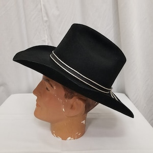 Vintage 1970&#39;s Stetson Black Cowboy Hat Size 7 1/8, Western Rancher 4X Beaver Stetson Hat, Original Box