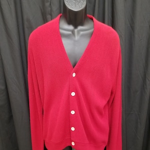 Vintage 1970s-80s Puritan Gary Player Sportswear Super Soft Red Cardigan Button Sweater - Deadstock w tags. Measurements Below