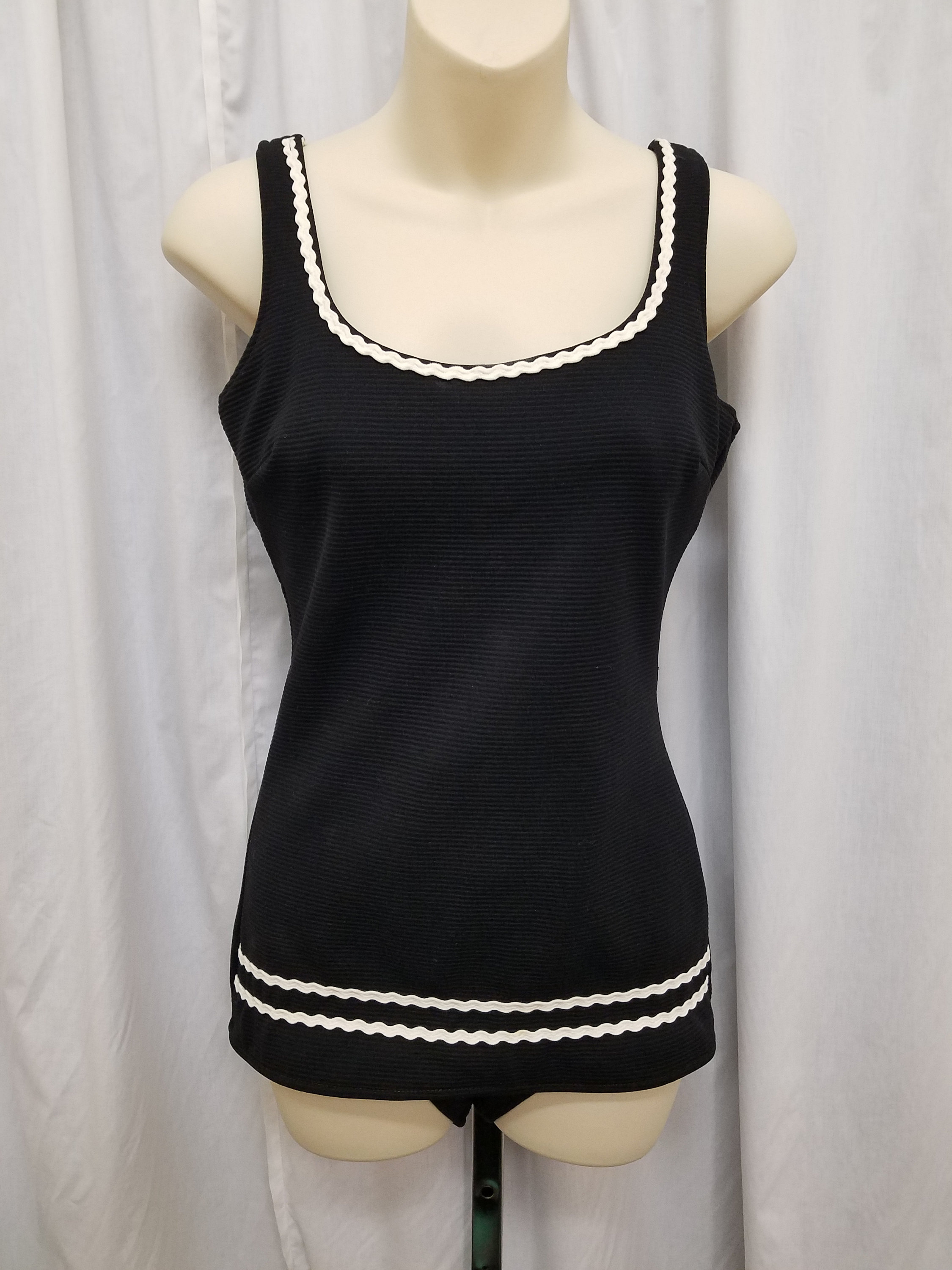 Suit With Ric Rac Vintage 60's Playsuit Swimsuit One Piece Black W White Ric Rac Trim ...