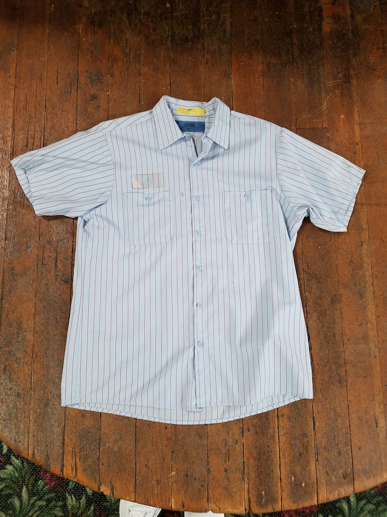 Vintage 1990s Cintas Comfort Work Shirt Workwear Made in USA Light Blue