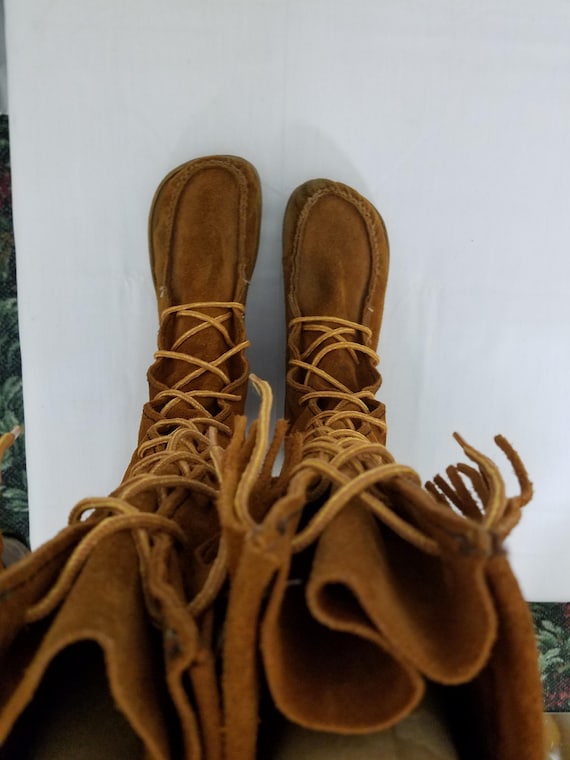 Rare Dolfie Landom Hi Fringe Suede Moccasin Boots Brown Men’s Size 8.5 EU42 Vintage Minnetonka Suede Fringe Moccasin Boots - Etsy main image 3