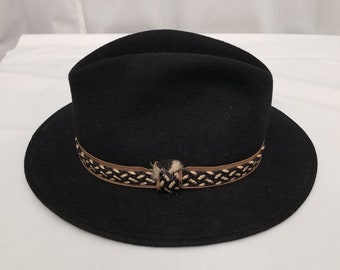 Vintage 1960's Fabini New York Black 100% Wool Fedora Classic Hat Size 7