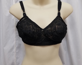 Vintage 1950's Gossard Flair Black Bullet Cone Lace Bra Lingerie 34C Wirefree Underwear