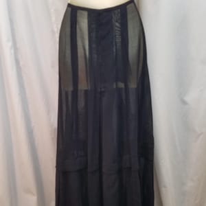 Authentic 1900s Black Sheer w Brocade Stitching Panels Day Touring Walking Skirt Riding Habit. Measurements Below