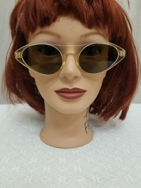 Vintage 1950s Clear Columbia Cat Eye Dark Lens Su… - image 1