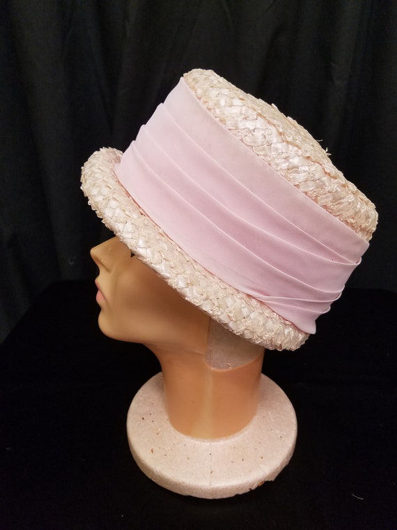 Vintage 1950s Cutts Pink Woven Straw w Pink Ribbo… - image 2