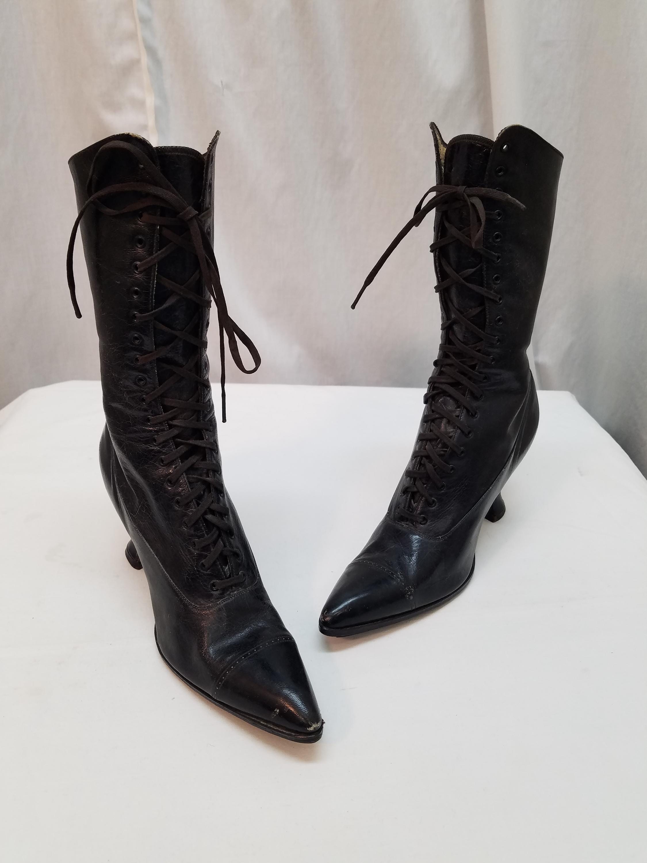 Authentic Antique 1800's Maxine Victorian Edwardian Lace up Black