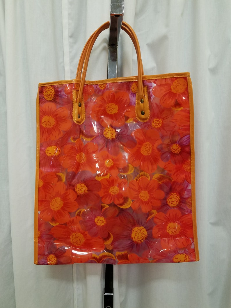 Vintage 1960s Orange Clear Tote Bag Floral Plastic Boho Mod - Etsy