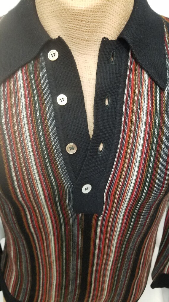 Vintage 1960's Black Striped Acrylic Wool Button … - image 2