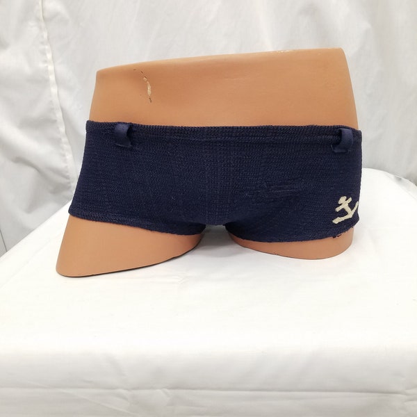 Vintage 1940s Authentic Swimaway Always in the Lead RARE Navy Blue 100% Wool Men's Bathing Suit Swimsuit Trunks Briefs w Anchor