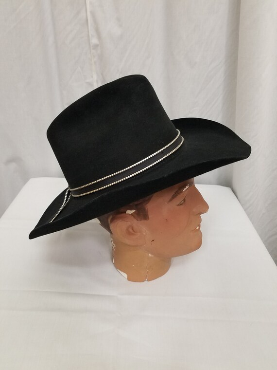 Vintage 1970's Stetson Black Cowboy Hat Size 7 1/… - image 9