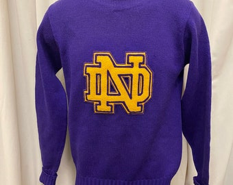 Vtg 1940's-50s University of Notre Dame Fighting Irish, Brand: Coane Philadelphia, PA,  Sweater Purple Size 40