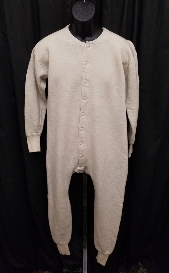 Vintage 1940's Pilgrim Heavyweight Cream Patterned Union Suit Long John  Underwear 40, Warm!