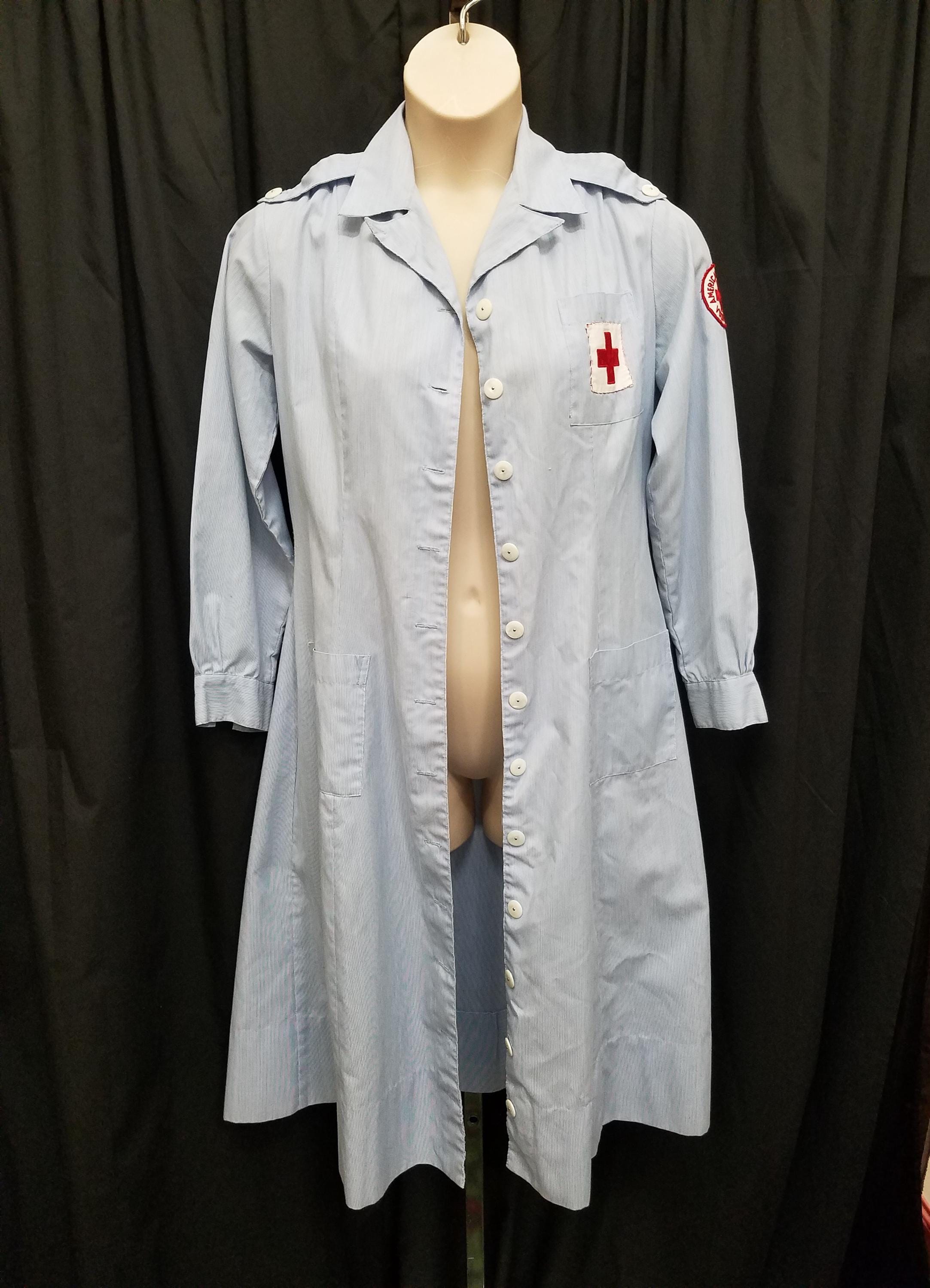 VTG Nurse Hat American Red Cross Blue Pin Stripe Uniform Cap Volunteer WWII Nurse Cap: American Red Cross Volunteer E main image 3