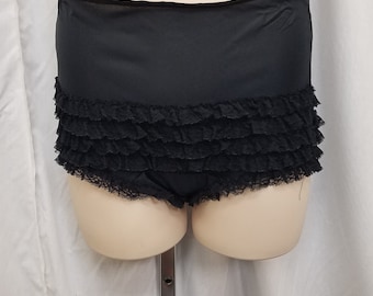 Vintage 1950's Sheer Black Panties Bloomers w Lace Accents, Shorts, Underwear Lingerie, Boudoir