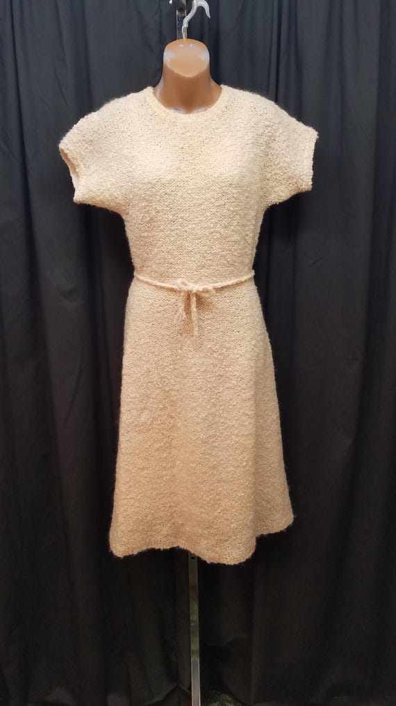cream short sweater dress Vtg 1960s Fuzzy Wool Mohair Knit Sleeve Mod W Slip, Measurements Below bodycon mini sweater dress SHEIN LUNE CURVE Plus material-Sequin Low Iron If Needed Color:Red/Nude