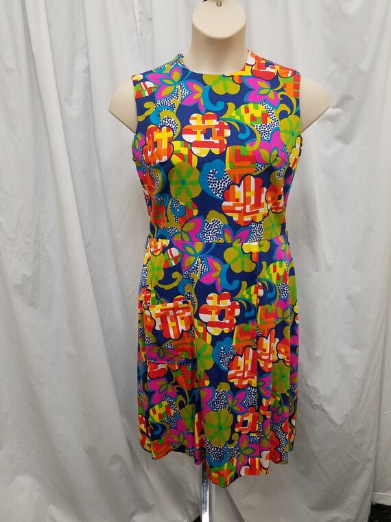 最愛 Vintage Mini Shift Cotton Floral Bright Circle Liberty 1960s ワンピース