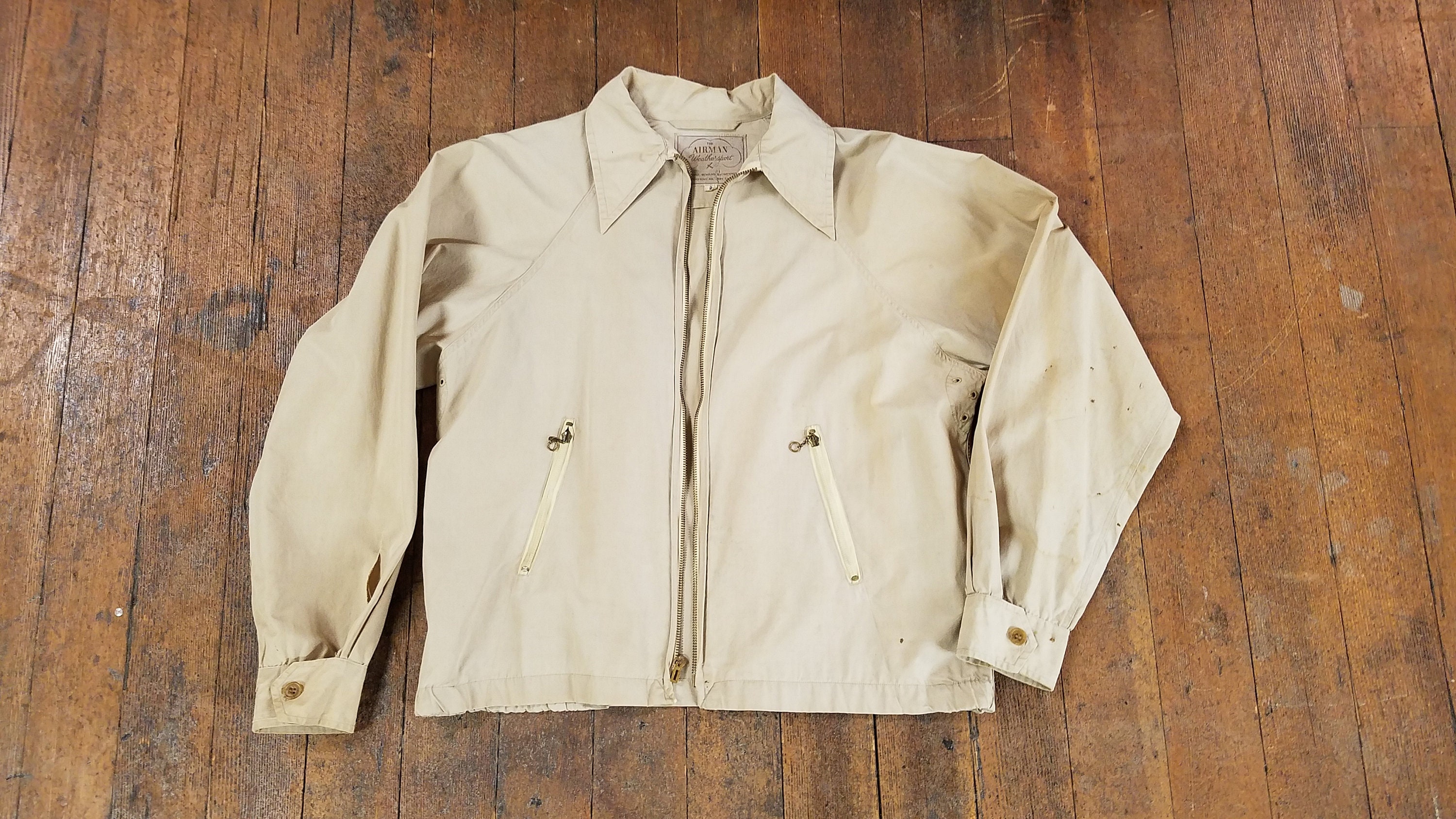 Vtg 50s the Airman Weathersport Tan Distressed Cotton Vtg 50s the Airman Weathersport Tan Distressed Cotton