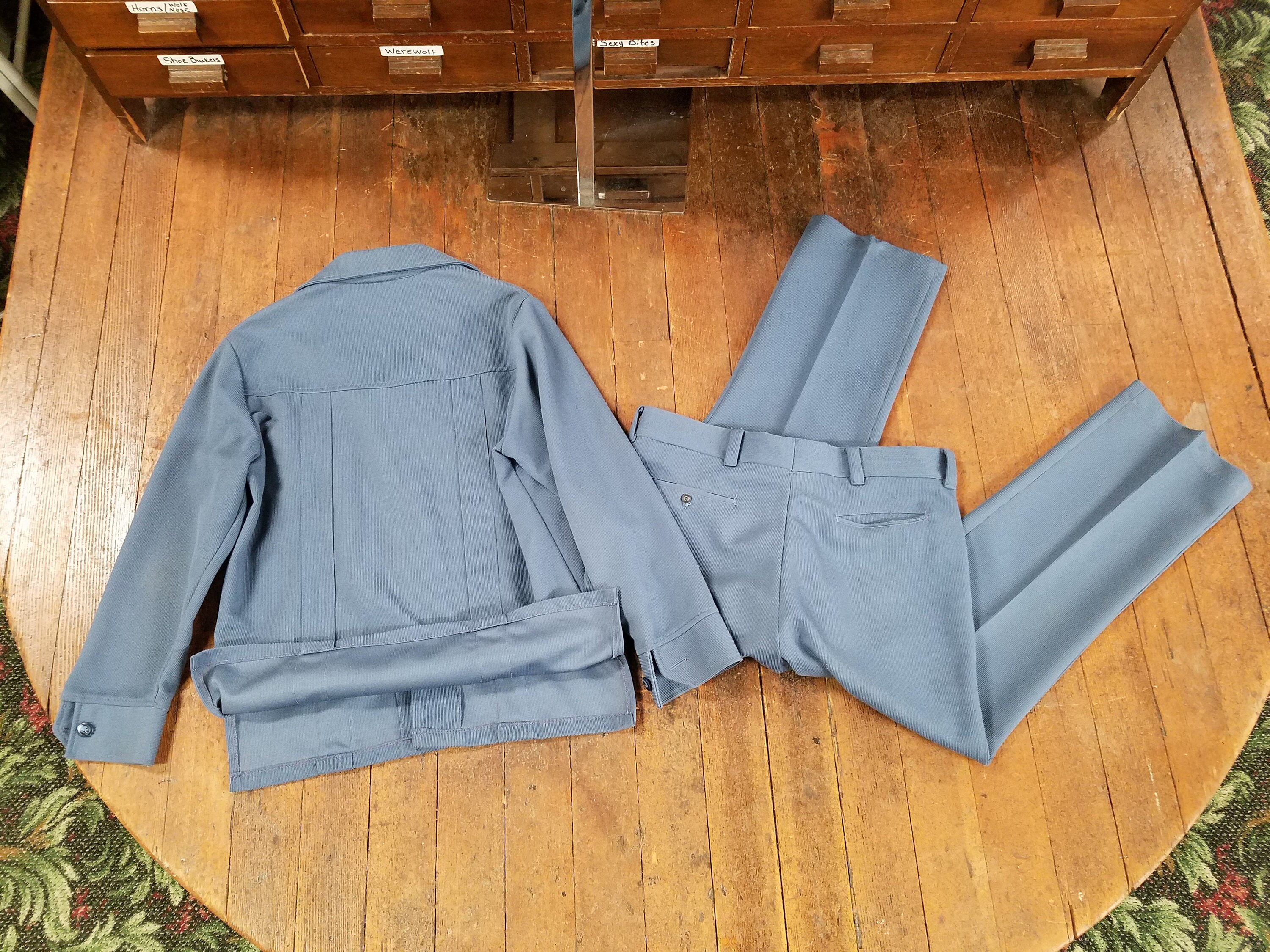 Vintage 70s Haband Paterson, NJ Slate Blue Textured Polyester 