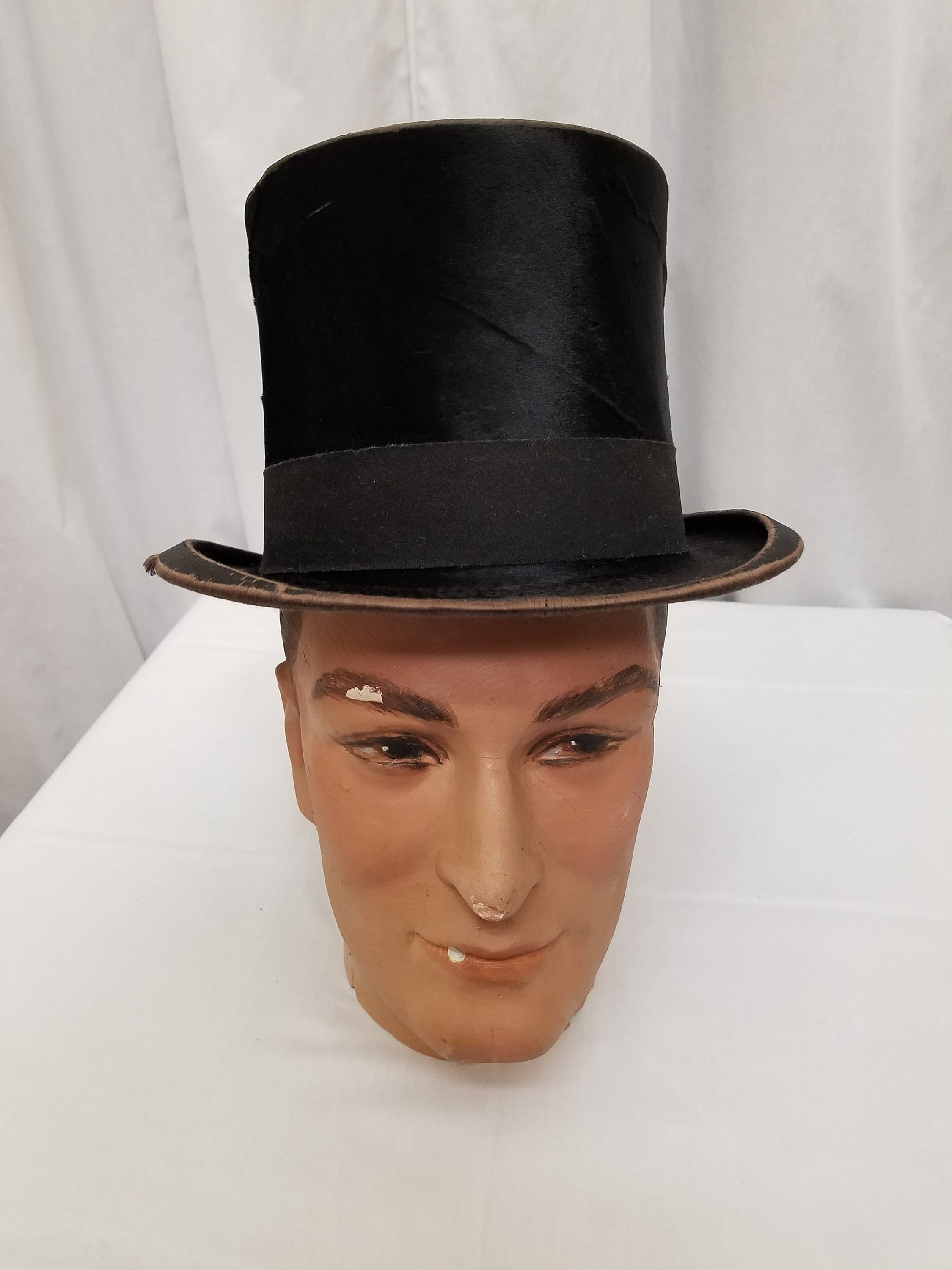 Antique Edwardian 1890's Black Elegant Beaver & Silk Top Hat