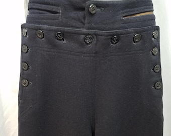 28 Waist 1940s US Navy Soft Wool Sailor Pants / Navy Blue 13 Button Flap Front Wide Leg Dungarees Trousers, Measurements Below.