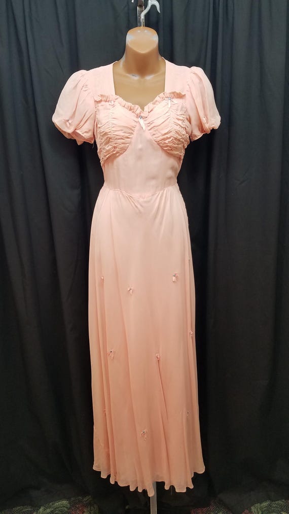 Vtg 1930s Gorgeous Dainty Pink Sheer Ruffled Party Summer Spring Dress Gown  W Satin Underslip & Metal Floral Appliques. Measurements Below - Etsy New  Zealand
