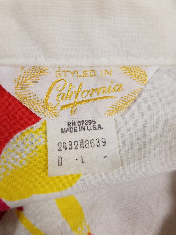 トップス VintageHawaiianShirt Made in California Vtg 60's Styled in California Hawaiian White W Blue, Yellow