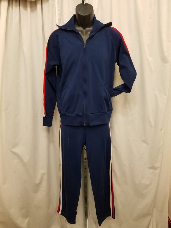 Vintage 1980's Protour Navy Blue W Red & White Stripes Nylon