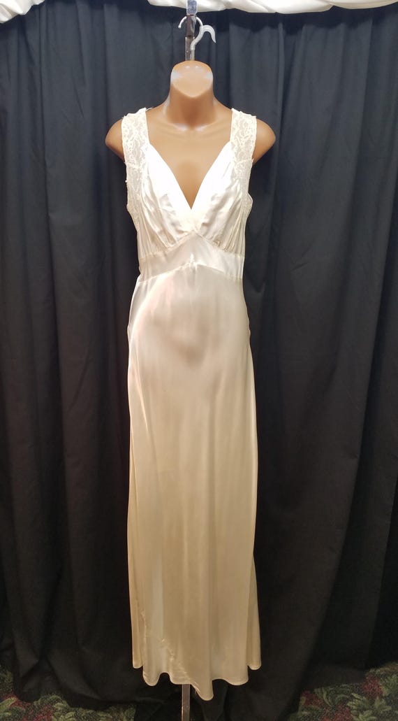 Vtg 1930s Cream Satin Embroidered Slip Lingerie Wedding