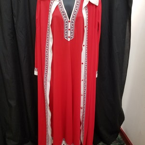 Vintage 1960s Kayser Red Nylon w Heart Lace Accents 2-Piece Long Nightgown Nightie & Matching Robe Set. Measurements Below