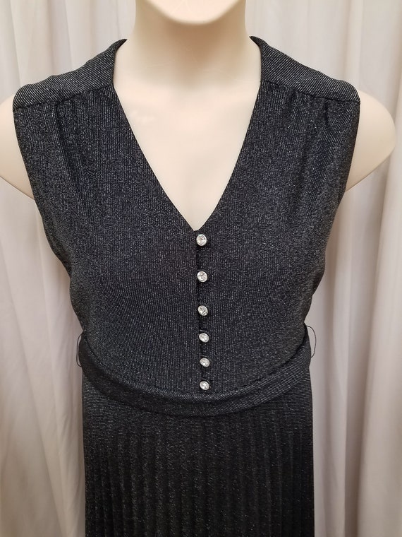 Vintage 1960s Black Sparkle Knit V-Neck w Gorgeou… - image 3