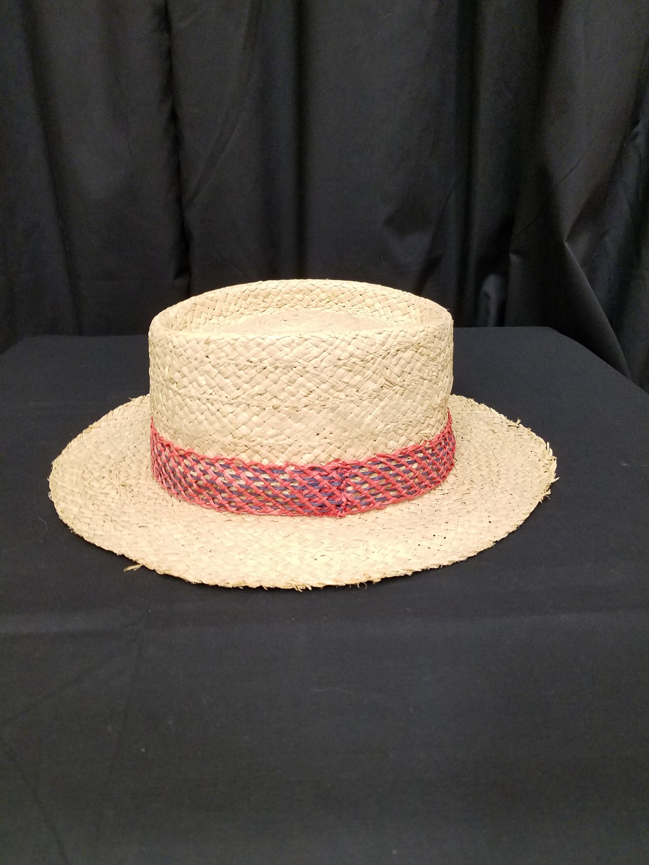 Vintage 50s Italian Straw Sun Hat Raffia Weave Grosgrain Ribbon Resort Style Vintage 1950s Straw Sun Hat With Grosgrain Ribbon Made in  main image 3