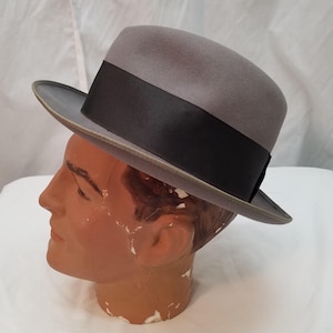 Vtg 1950s Stetson Royal Stetson Fedora | Gray Snap Brim Felt Fedora Hat with Black Ribbon Band | Size 7 1/8, Original Box!