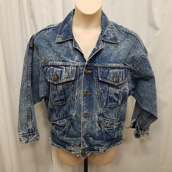 Vintage 1980's Palmetto's Blue Acid Wash, Stone Washed Denim Jean Jacket | Western Rancher Rock n Roll