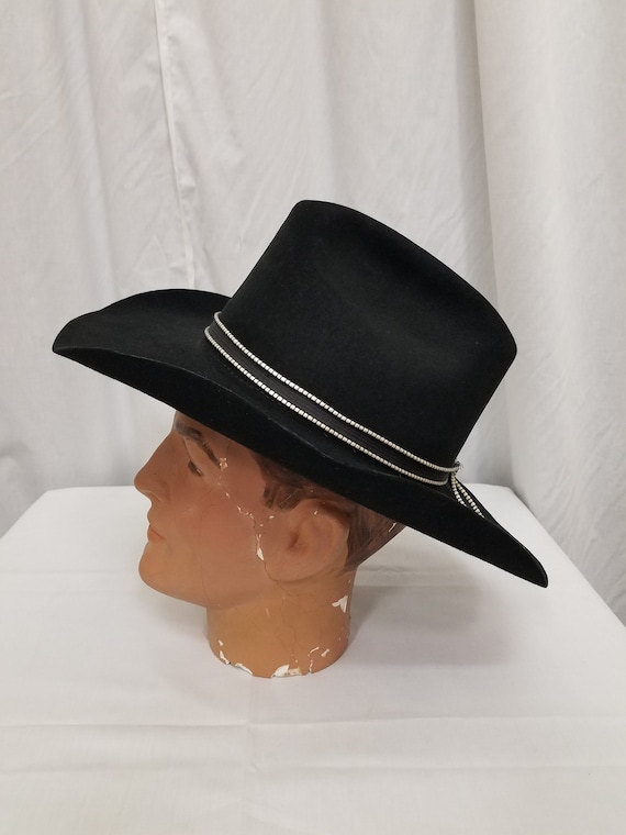 Vintage 1970's Stetson Black Cowboy Hat Size 7 1/… - image 1