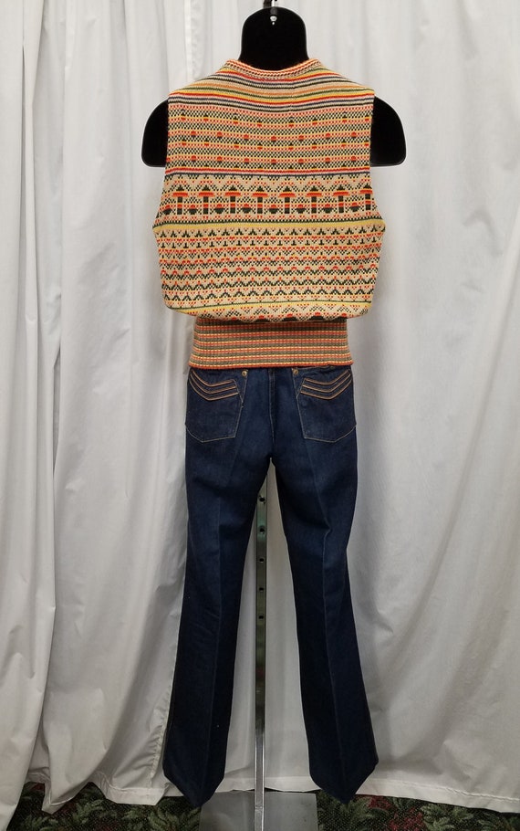 トップス 60's Campus Acryl sweater Vtg 60s Expressions by Campus Cream, Green, Orange, & Yellow