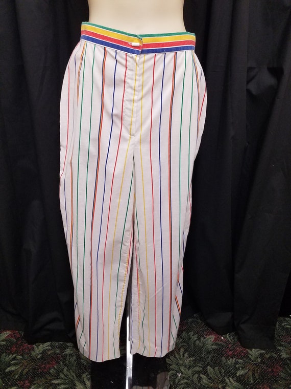 Vintage 1970's Thin Cotton Rainbow Striped White P