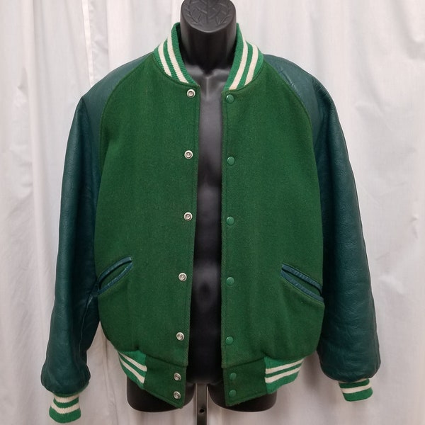 Vintage 1980s Trophy Jacket Meca Sportswear Green Letterman Jacket Sports Coat High School Varsity