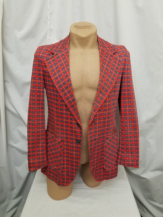 Vtg 1960 70s Wescott Vented Red Navy Striped Plaid Thick Cotton Structured Sports Coat Blazer Jacket Pockets Etsy Ireland