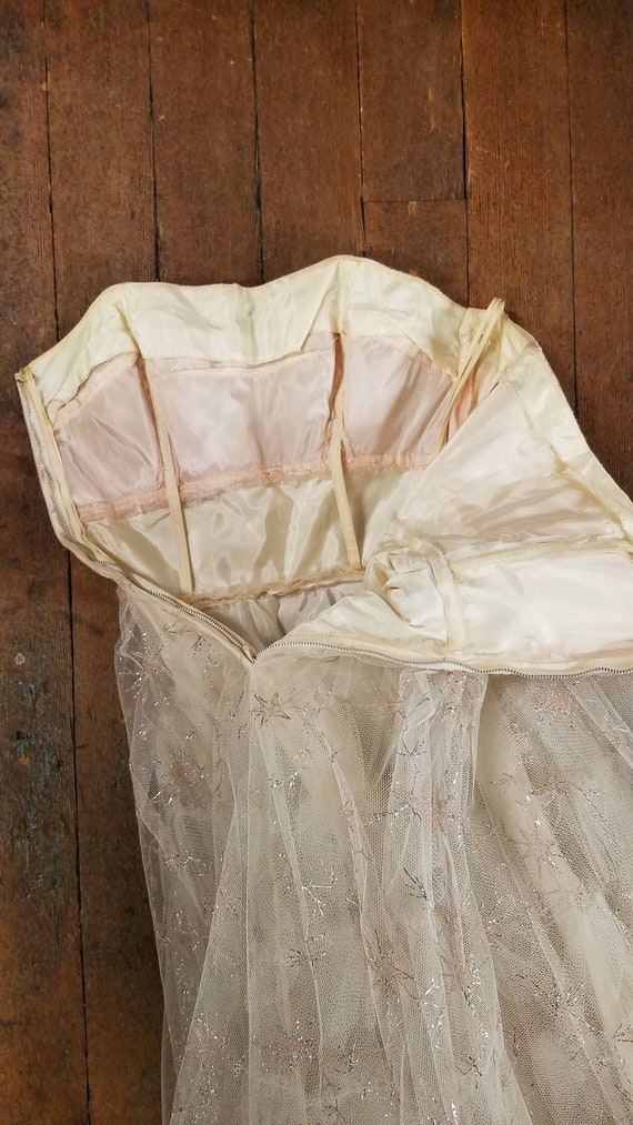 Vtg Princess 1950s Ivory & Pink Tulle Dress w Sta… - image 7