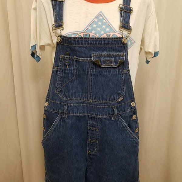 Vintage 1990's Stephen Hardy Squeeze Dark Blue Jeans Denim Bib Shorts Overalls size Large