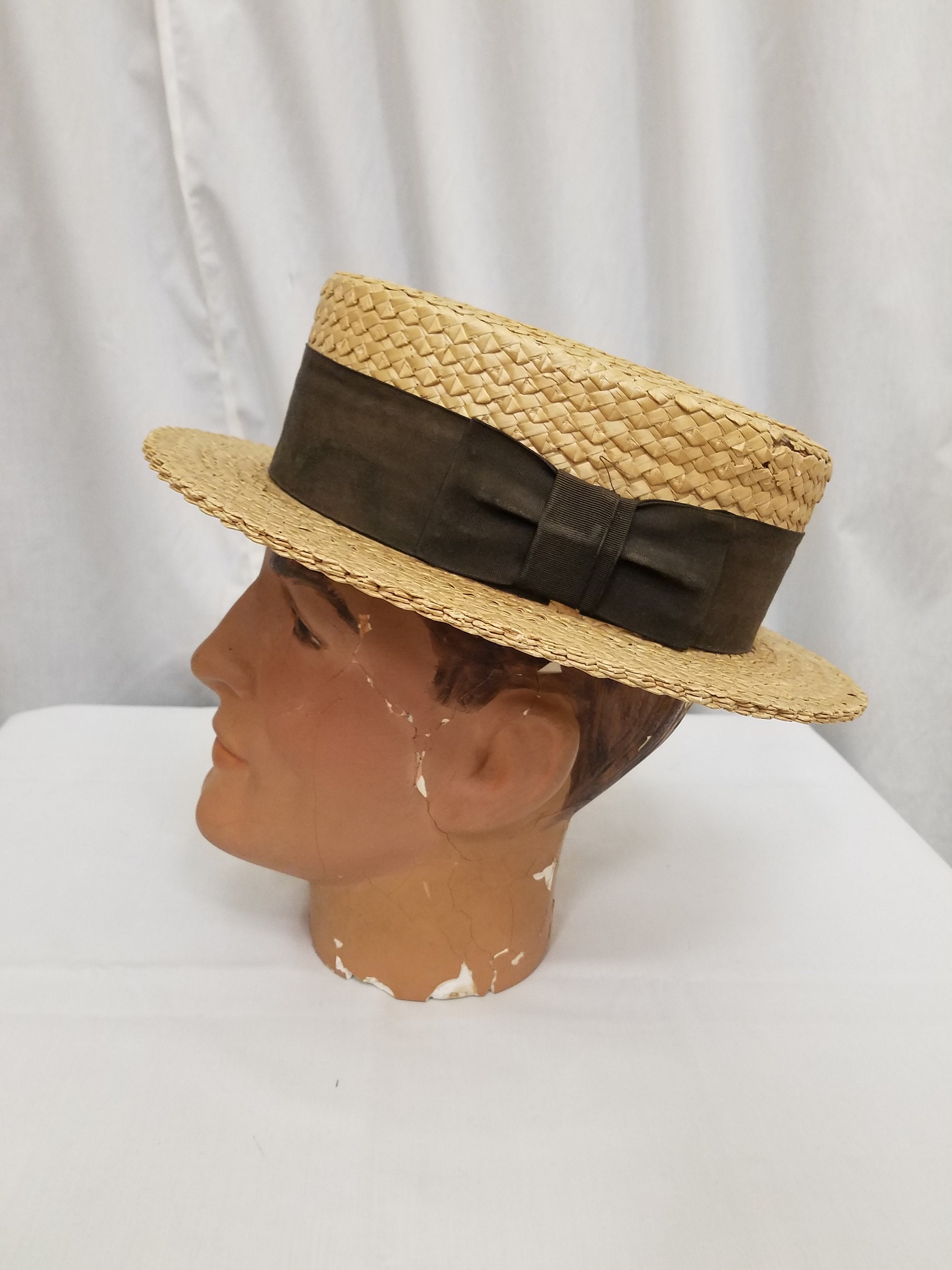 30s Vintage Hopkins Boater Hat 1/4 58cm 30s Vintage Hopkins Boater Hat 1/4 58cm