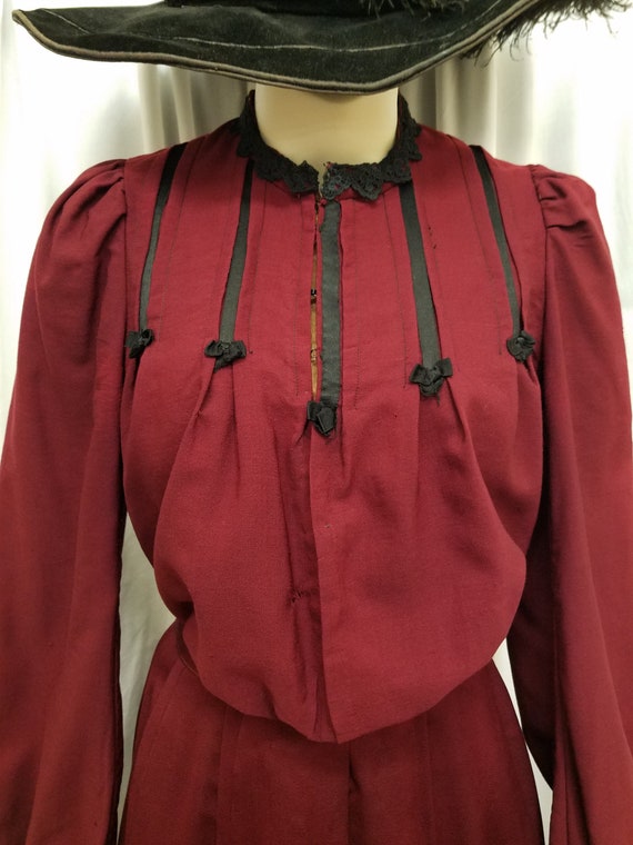 Authentic 1900s Edwardian Victorian Burgundy Wool… - image 2