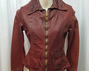 Small RARE Vintage 60s 70s Oshwahkon NYC Leather Jacket W/ Plaid
