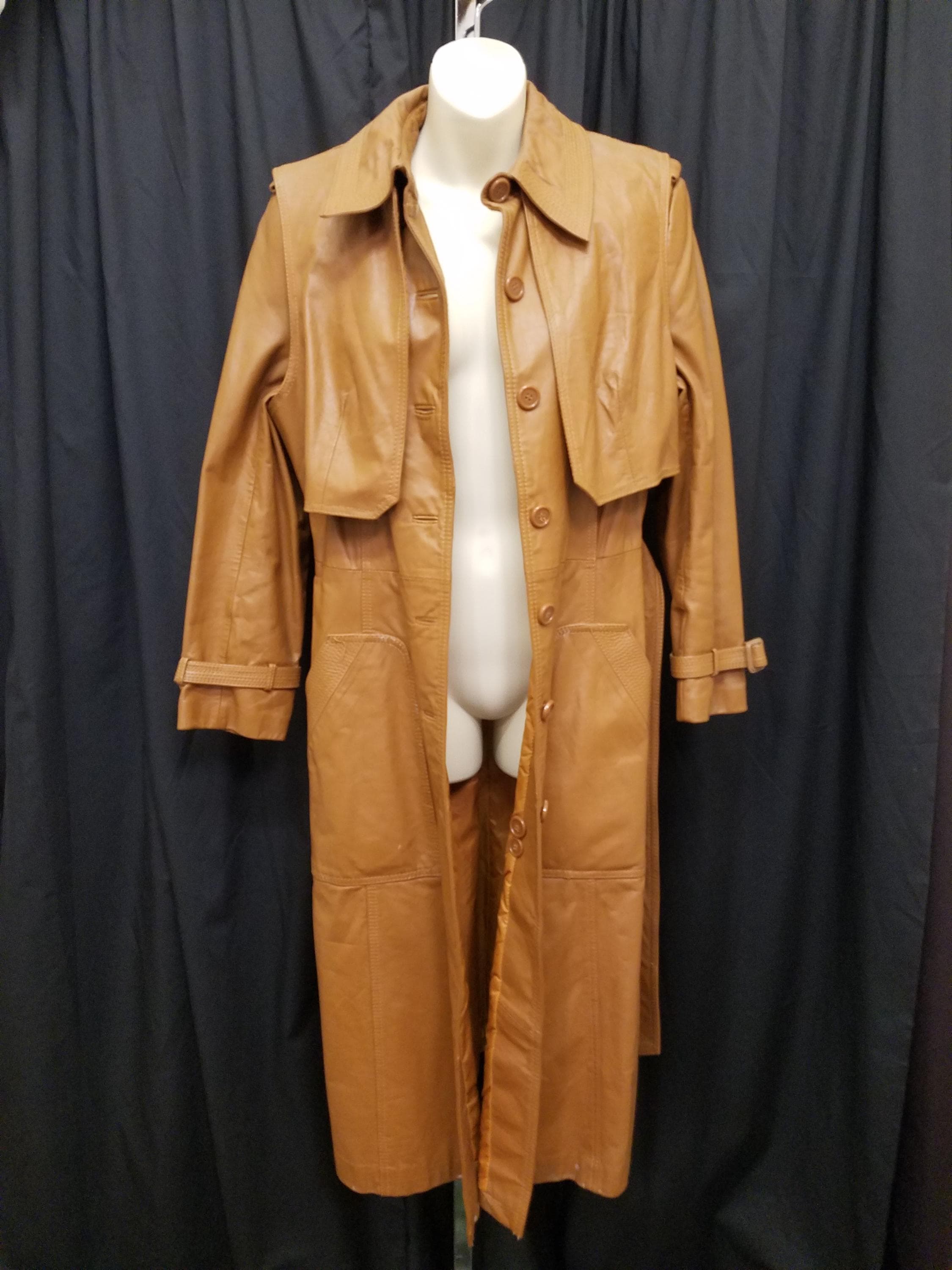 Gorgeous Vintage 70s Brown Long Leather Coat W Removeable