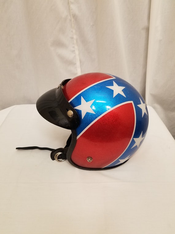 Vintage 1960 s Rebel Easy Rider Patriotic Red White Blue W Stars Bars Stripes Metal Flakes Motorcycle Helmet W Visor Size 6 1 2 6 5 8 Etsy UK