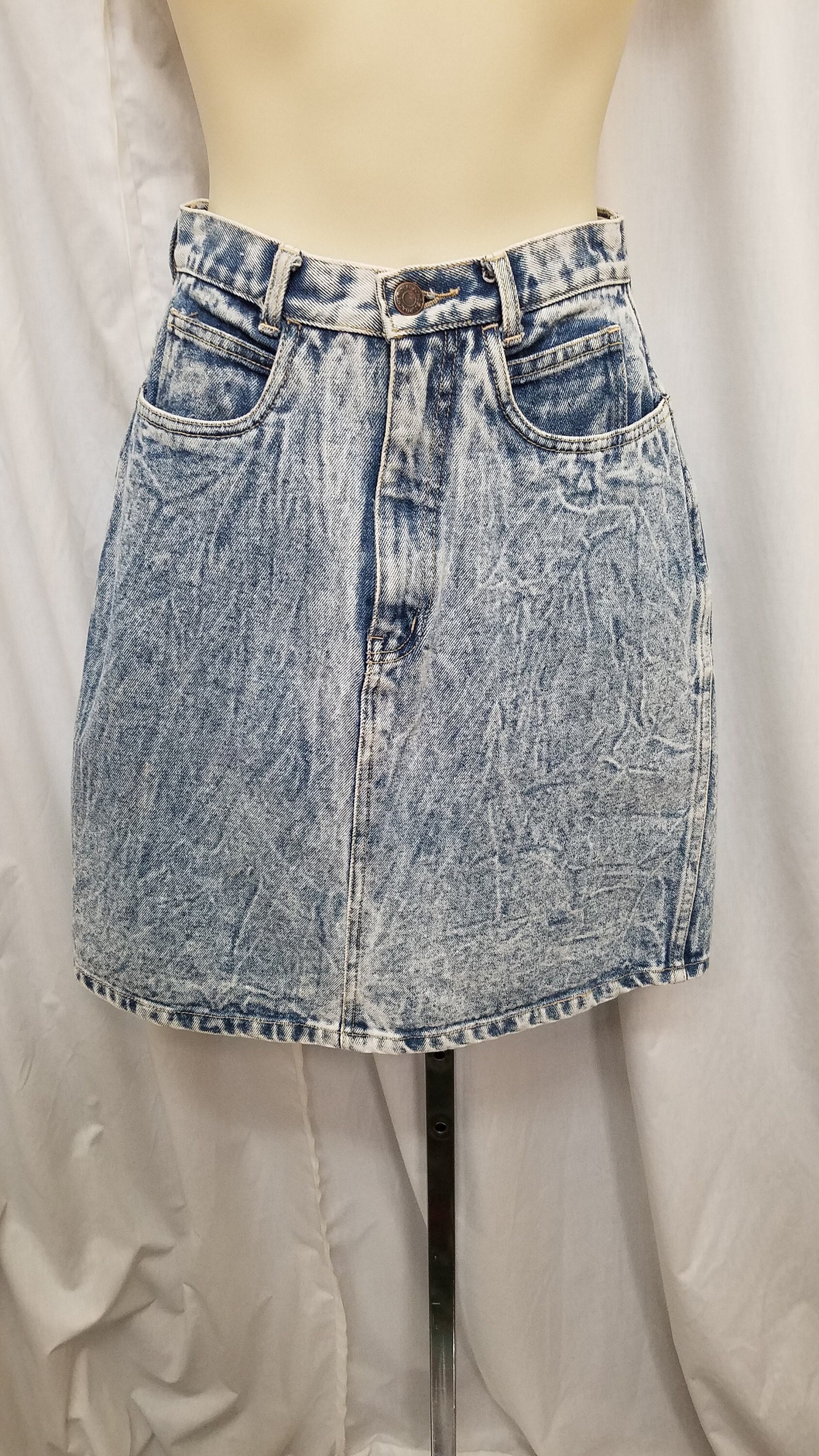 Vintage 1980s Jordache Acid Wash Blue Stone Wash Denim Mini Jean Short Skirt  W Back Kickplate - Etsy